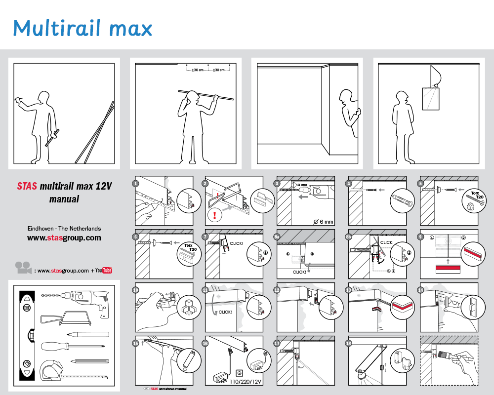 STAS multirail max závesný SYSTÉM S OSVETLENÍM 200 - 300 cm - biely – Obrázok 11