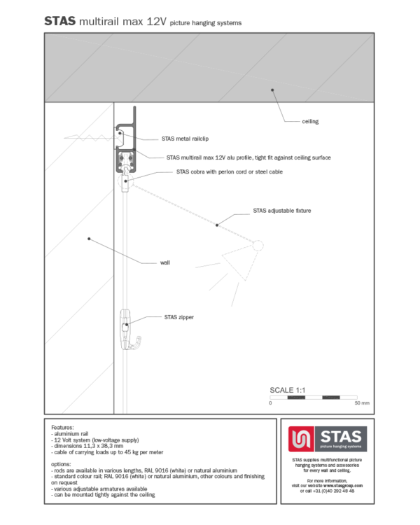 Závesný systém s osvetlením | STAS MULTIRAIL MAX | biely | 200-300cm – Obrázok 12