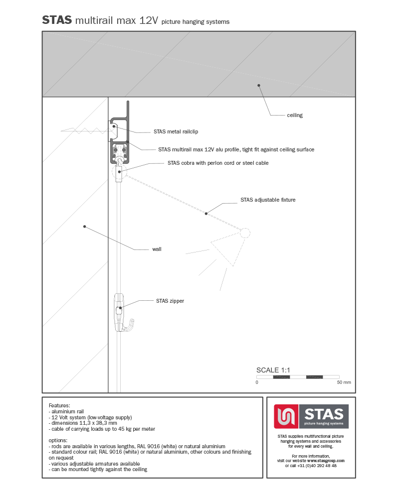 STAS multirail max závesný SYSTÉM S OSVETLENÍM 200 - 300 cm - biely – Obrázok 12