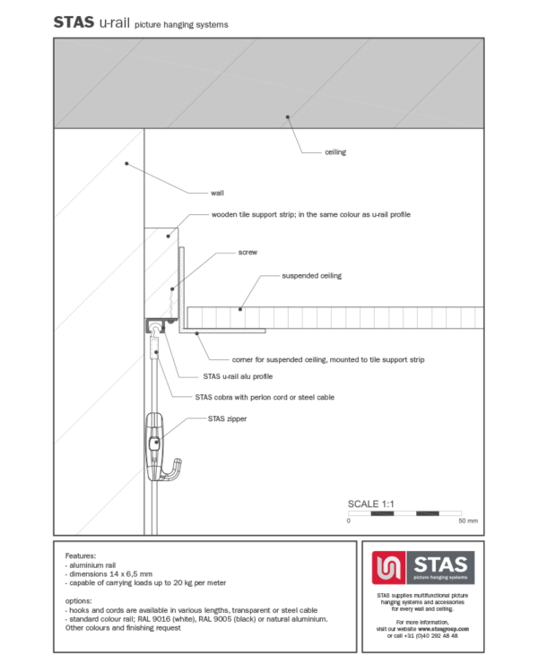 Závesný systém s osvetlením | STAS U-RAIL MULTI | biely | 150-300cm – Obrázok 10