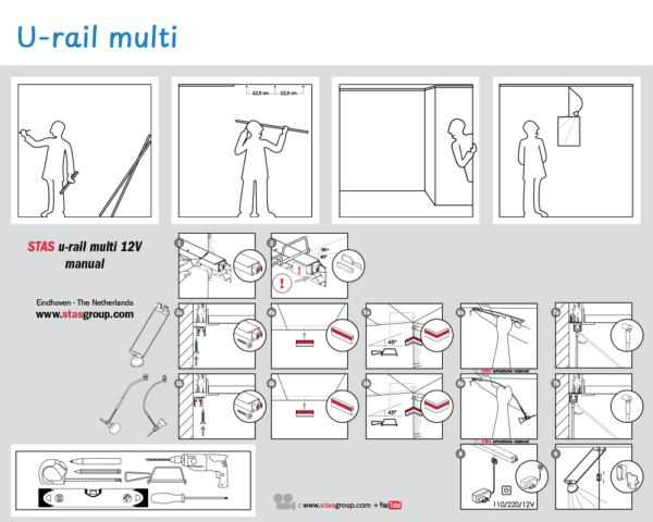 Závesný systém s osvetlením | STAS U-RAIL MULTI | biely | 150-300cm – Obrázok 9